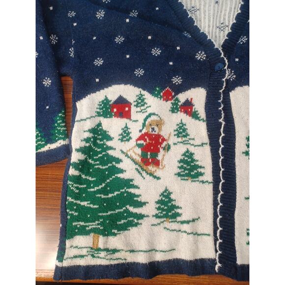 Vintage Nutcracker Cardigan Christmas Bear Holiday Skiing Snowing Festive Fun - Picture 4 of 9